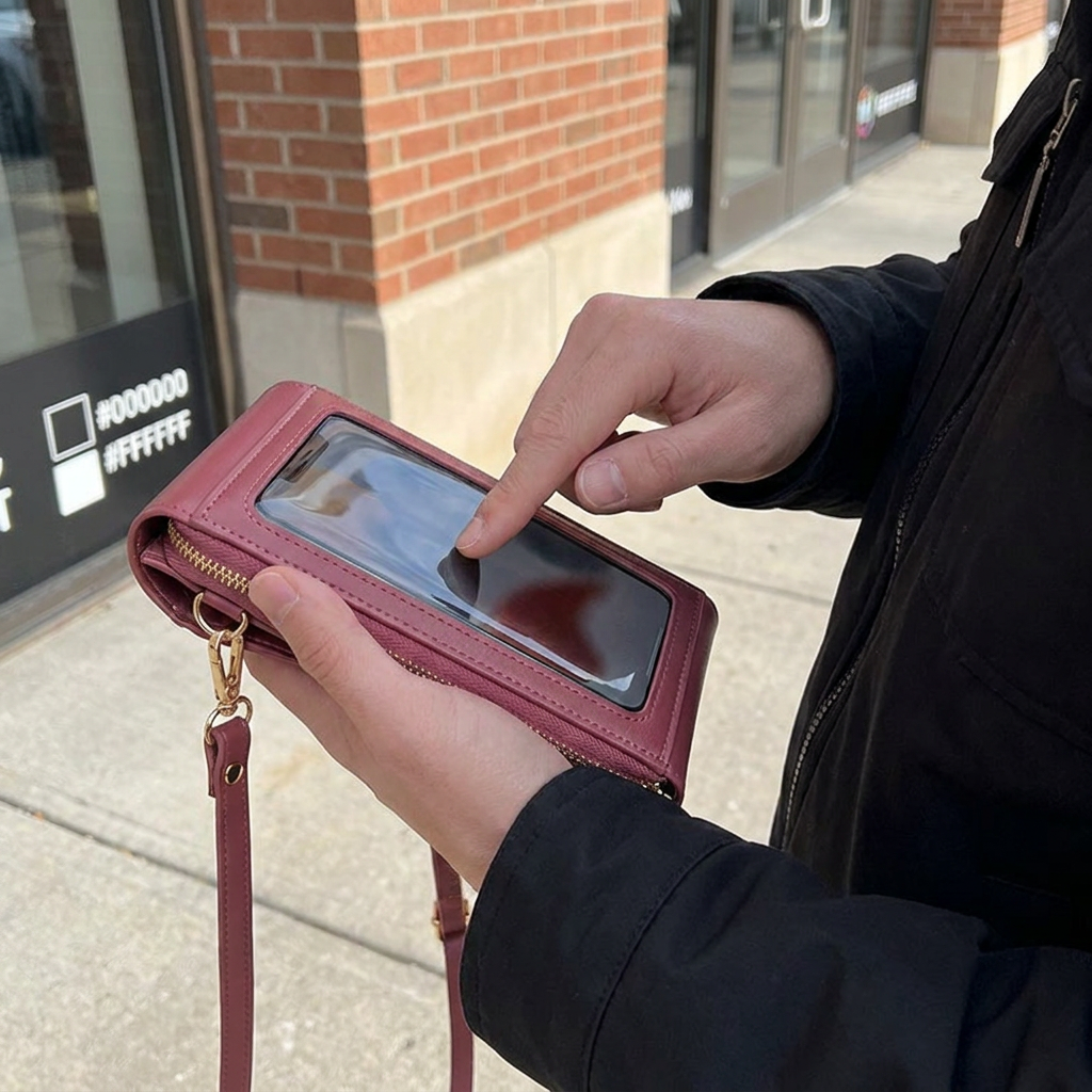 Touchscreen-Umhängetasche für das Handy – Kompaktes Etui für Handy, Schlüssel und das Nötigste