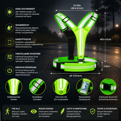 Reflektierende LED-Laufweste mit wasserdichter Handytasche
