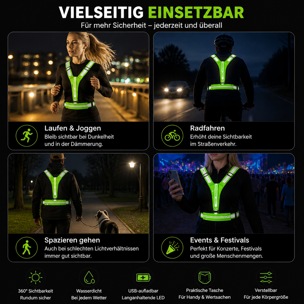 Reflektierende LED-Laufweste mit wasserdichter Handytasche