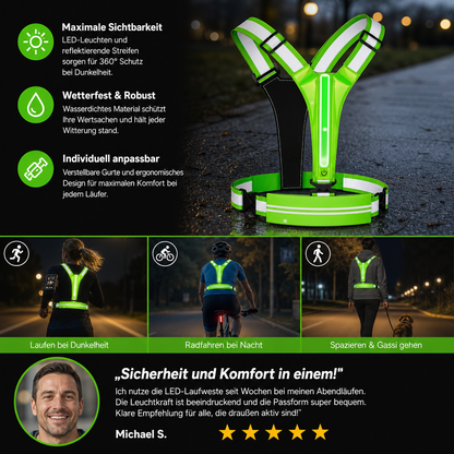 Reflektierende LED-Laufweste mit wasserdichter Handytasche