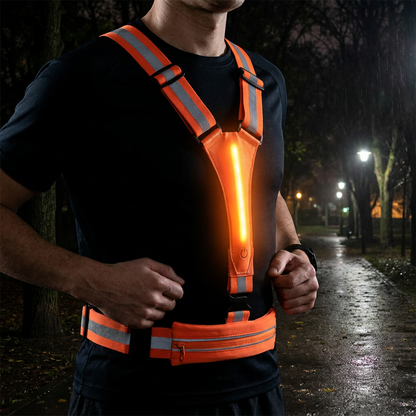 Reflektierende LED-Laufweste mit wasserdichter Handytasche