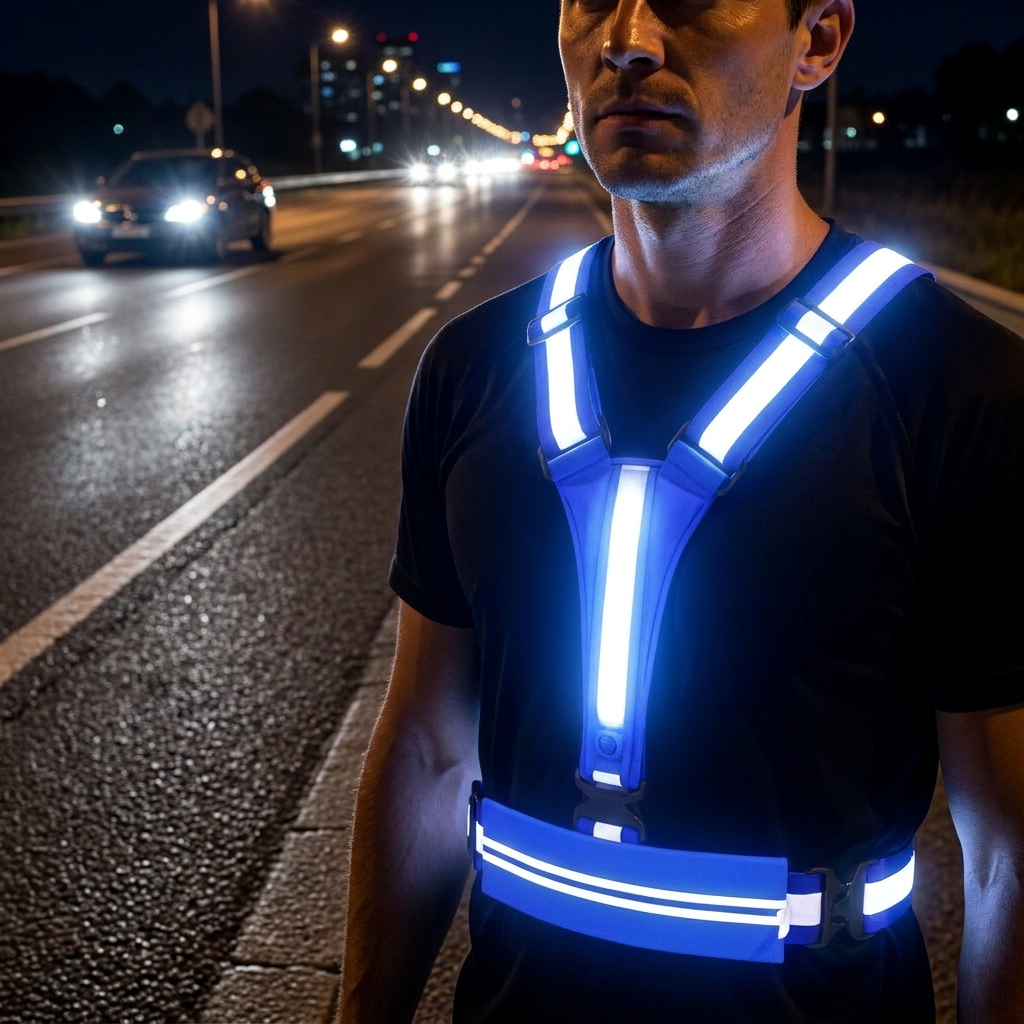 Reflektierende LED-Laufweste mit wasserdichter Handytasche