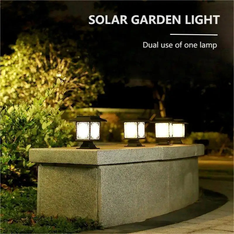 Solar LED Gartenlampe – Große quadratische Lampe mit warmem Licht und dualer Nutzung