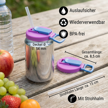 2-in-1 wiederverwendbarer Silikon-Dosenverschluss mit Strohhalmen – auslaufsicherer Getränkedeckel für unterwegs (2er-Set)
