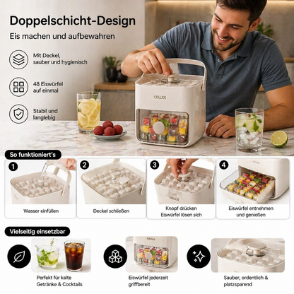2-in-1 Eiswürfel-Maker mit Aufbewahrungsbox – 48 Eiswürfel, Doppel-Design