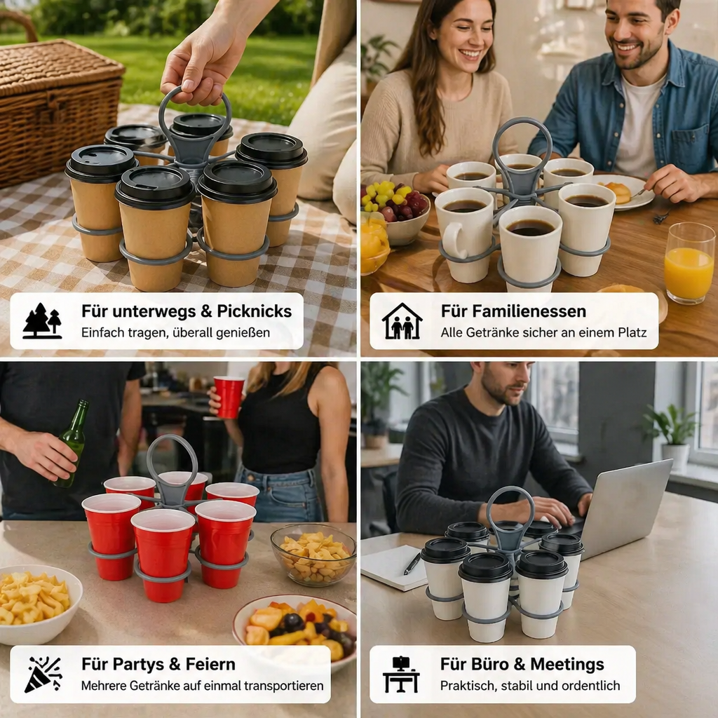 Faltbarer, drehbarer Getränkehalter – mit 6 Plätzen für Gläser & Tassen, ideal für unterwegs