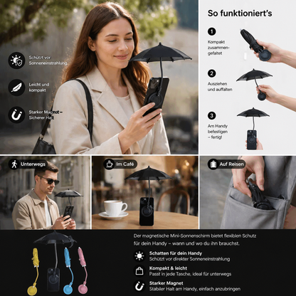 Magnetischer Mini-Handy-Sonnenschirm – ausziehbarer Halter für flexiblen Sonnenschutz unterwegs