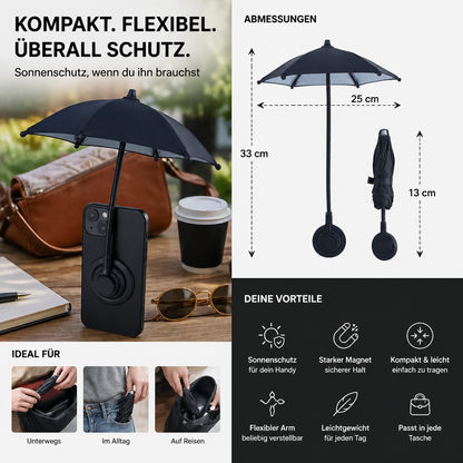 Magnetischer Mini-Handy-Sonnenschirm – ausziehbarer Halter für flexiblen Sonnenschutz unterwegs