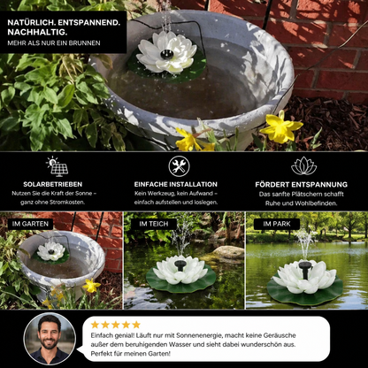 Solarbetriebener Lotusbrunnen – schwimmender Gartenbrunnen für Pool & Teich