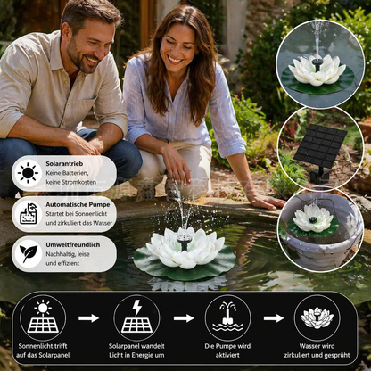 Solarbetriebener Lotusbrunnen – schwimmender Gartenbrunnen für Pool & Teich
