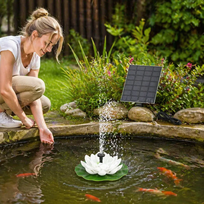 Solarbetriebener Lotusbrunnen – schwimmender Gartenbrunnen für Pool & Teich