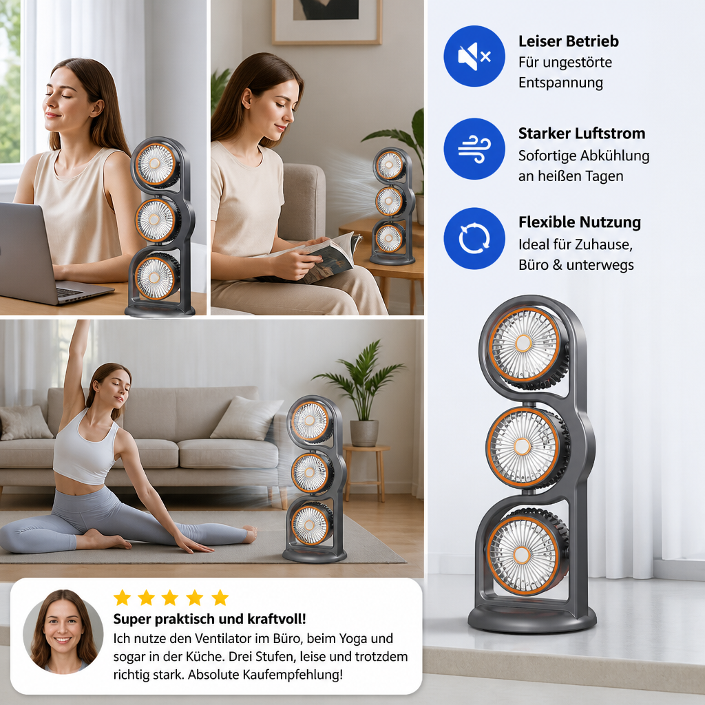 Tragbarer Ventilator mit drei Lüftern