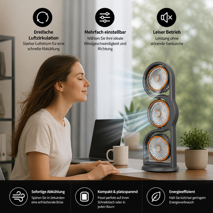 Tragbarer Ventilator mit drei Lüftern