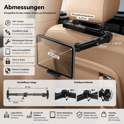 Um 360° drehbarer Tablet-Halter für die Kopfstütze im Auto – Halterung für Tablets auf dem Rücksitz