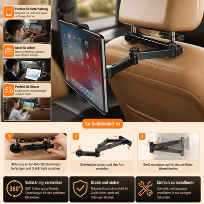 Um 360° drehbarer Tablet-Halter für die Kopfstütze im Auto – Halterung für Tablets auf dem Rücksitz
