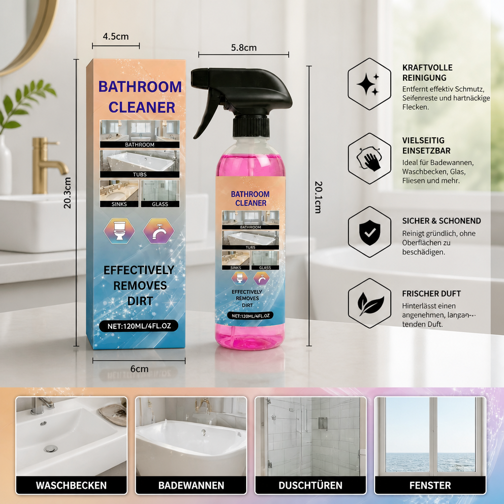 Badreiniger – Multi-Oberflächen Fleckenentferner für Badewannen, Waschbecken & Glas