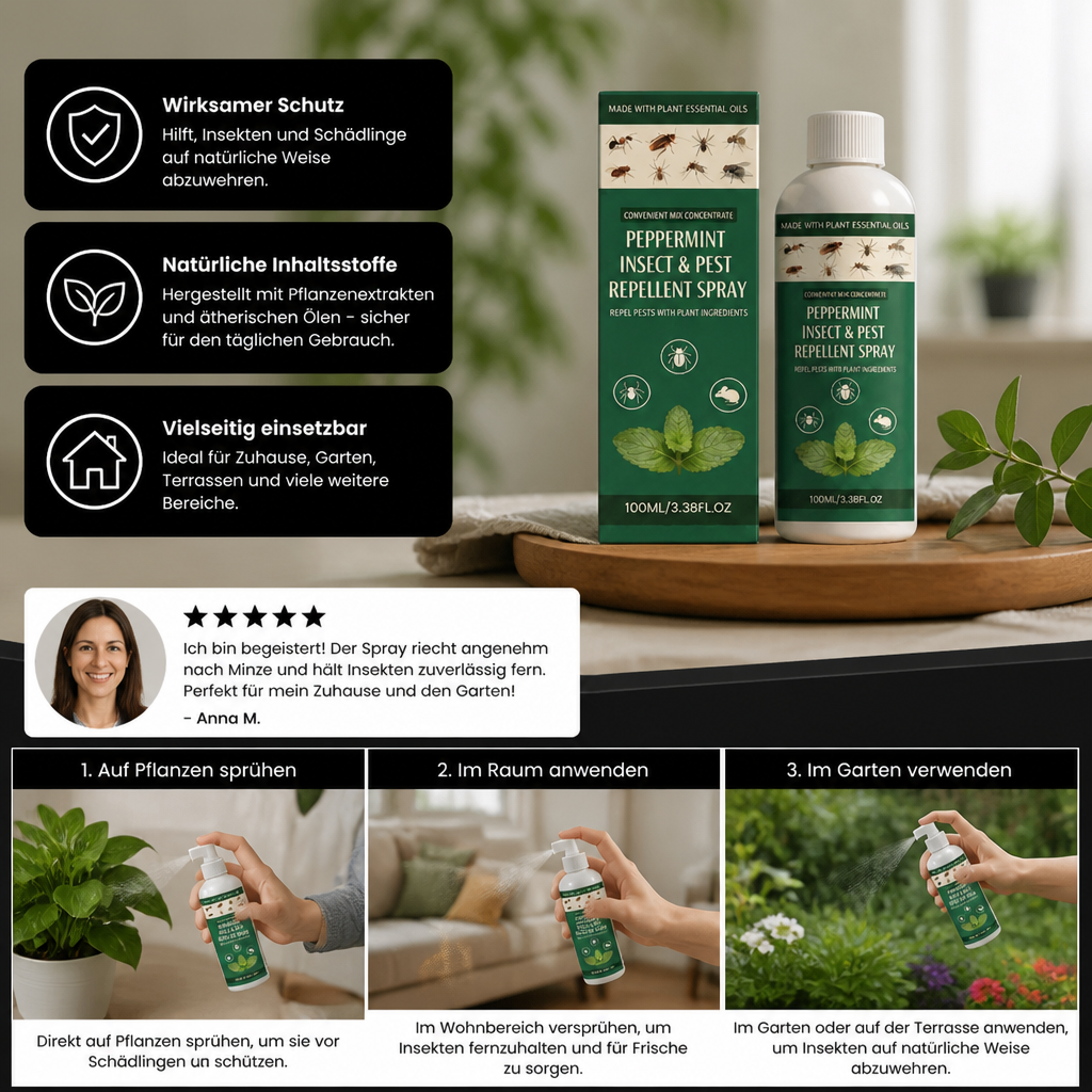 Pfefferminzöl Insekten- und Schädlingsabwehrspray – Für Haus und Garten