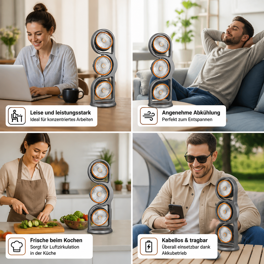Tragbarer Ventilator mit drei Lüftern