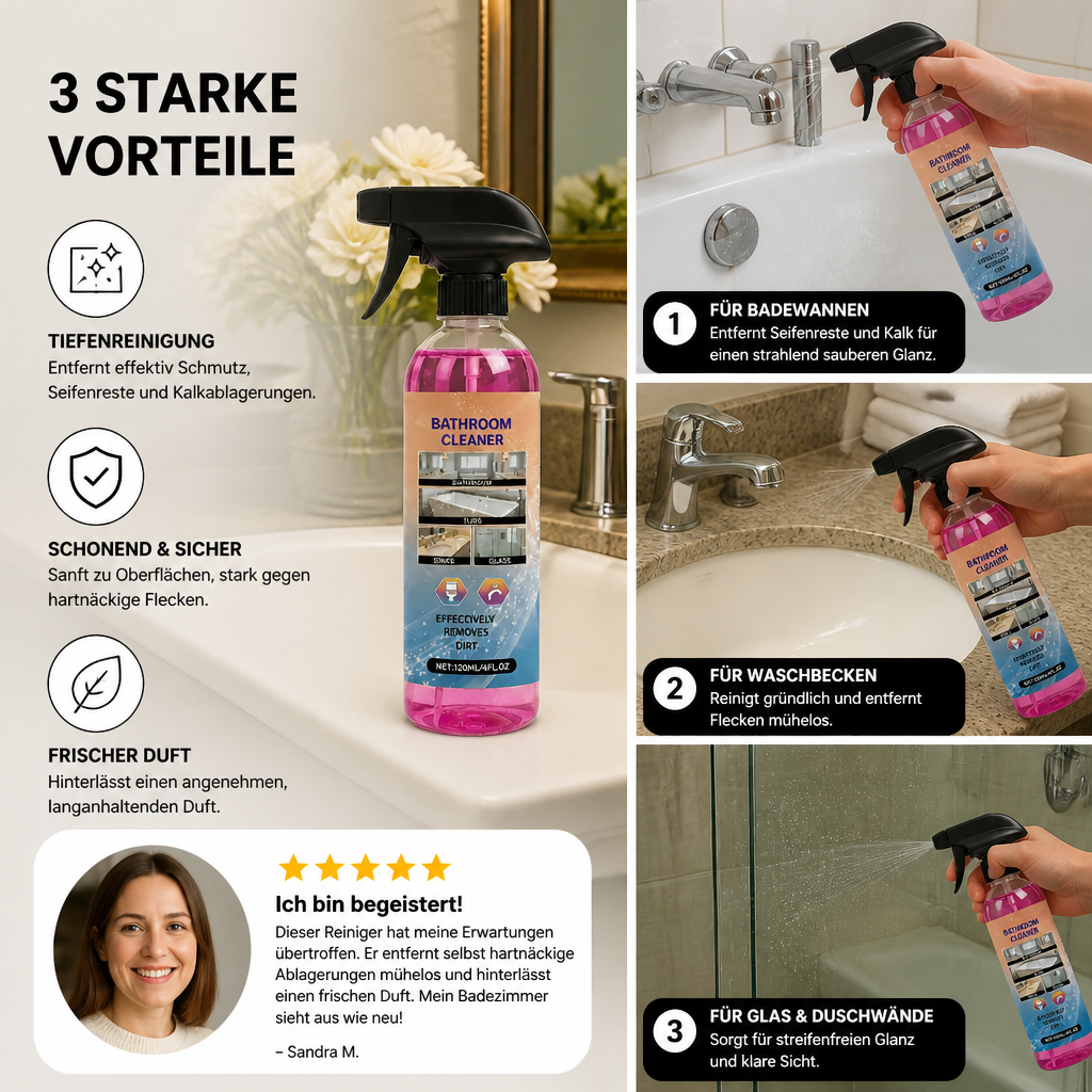 Badreiniger – Multi-Oberflächen Fleckenentferner für Badewannen, Waschbecken & Glas
