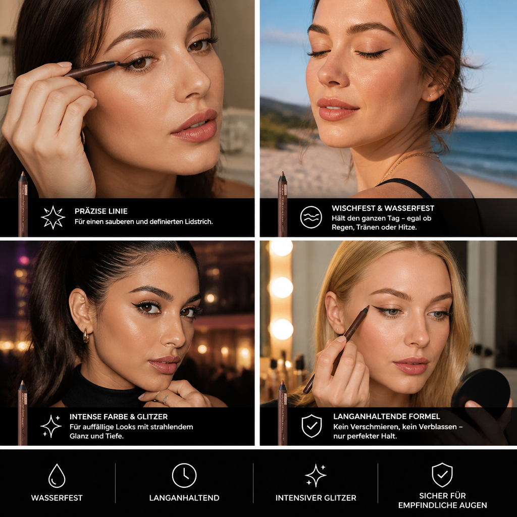 Wasserfester Glitzer-Gel-Eyeliner – langanhaltende, wischfeste Farbe