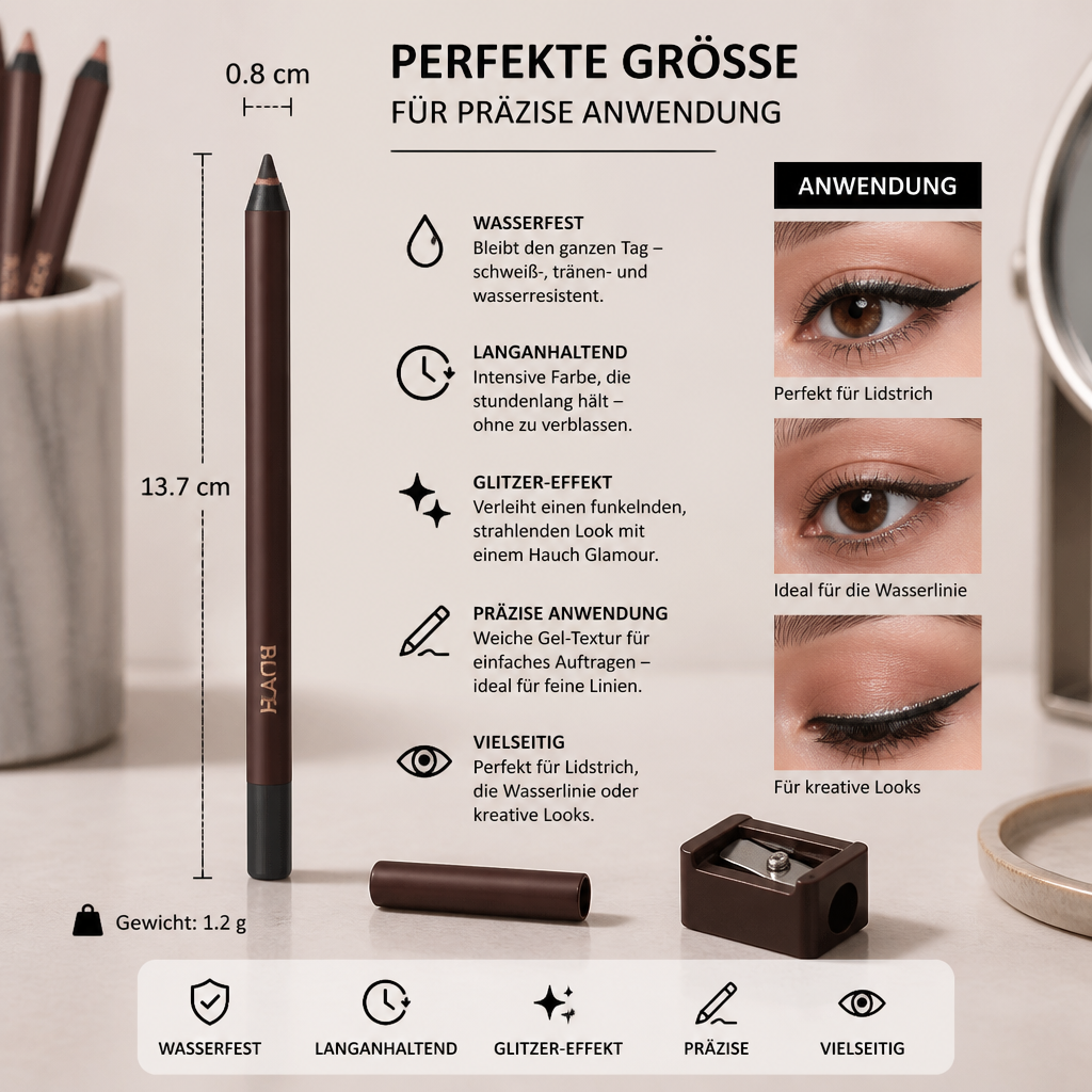 Wasserfester Glitzer-Gel-Eyeliner – langanhaltende, wischfeste Farbe