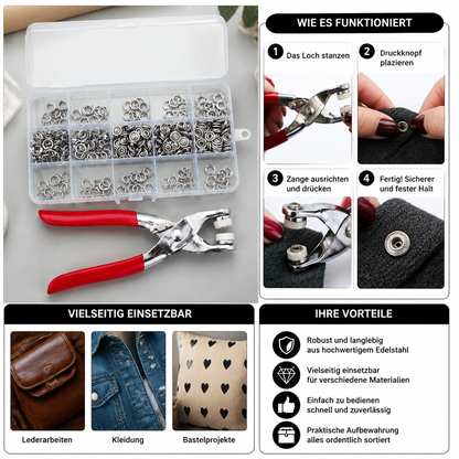 Edelstahl-Druckknopfzangen-Set – Metallknopf-Reparaturset für Kleidung, Leder und Bastelarbeiten