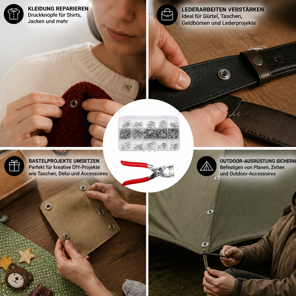 Edelstahl-Druckknopfzangen-Set – Metallknopf-Reparaturset für Kleidung, Leder und Bastelarbeiten