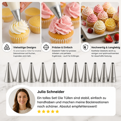 12-teiliges Spritztüllen-Set – Präzise Dekoration für Torten, Cupcakes & Macarons