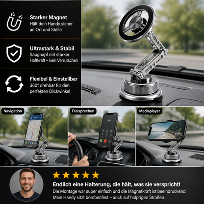 Ultrastarke magnetische Autohalterung fürs Handy aus Vollmetall mit Saugnapf