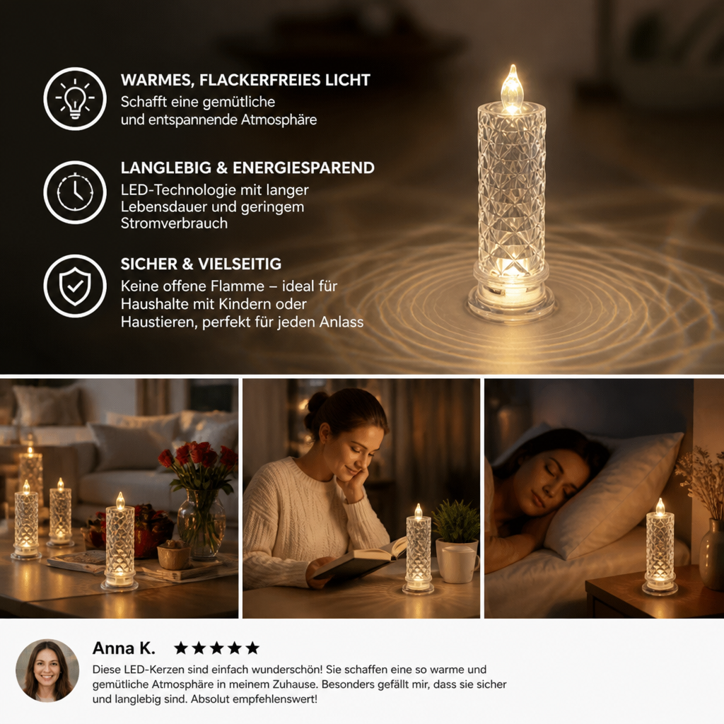 Flammenlose LED-Kerzenlampe – Gemütliches & dekoratives Tischlicht