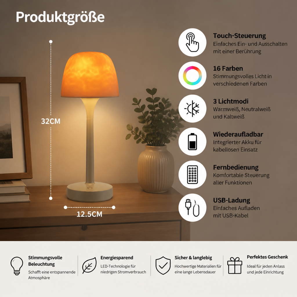 Aurora- & Meereswellen-LED-Projektionslampe mit Touch-Steuerung