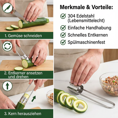 Edelstahl Obstentkerner – Multifunktionales Werkzeug zum einfachen Entfernen von Kernen bei Obst & Gemüse