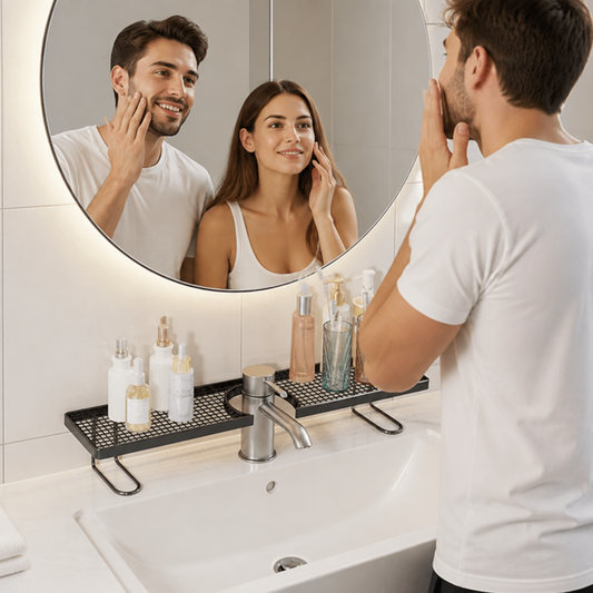Bohrfreies feuchtigkeitsbeständiges Badezimmer-Organizer-Regal für die Arbeitsplatte