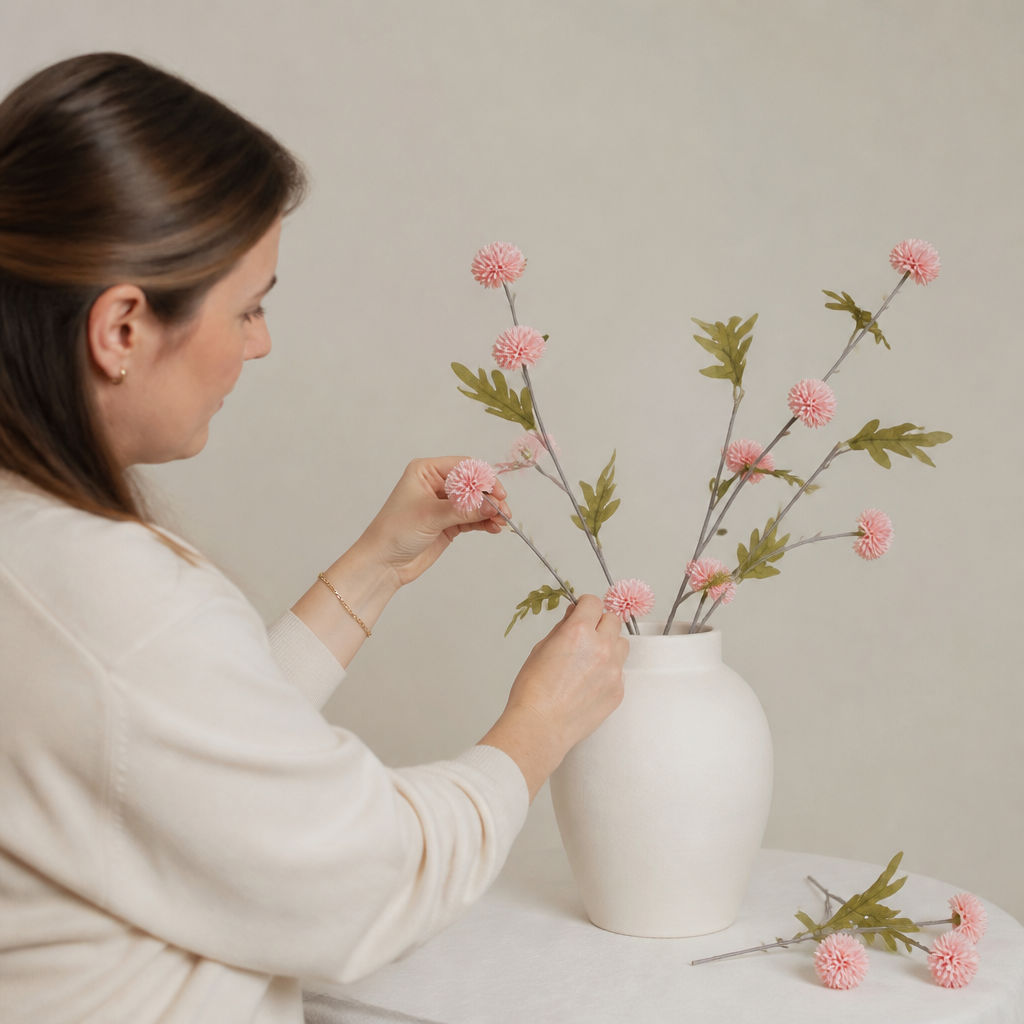 Künstliches Blumenarrangement mit Chrysanthemen & Eukalyptus