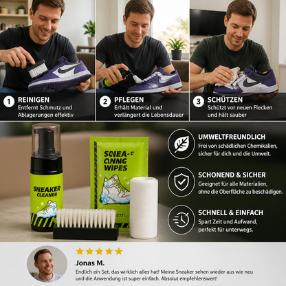 All-in-One Schuhreinigungs- & Pflegeset mit Bürsten, Trockenreiniger & Fleckenentfernungstüchern