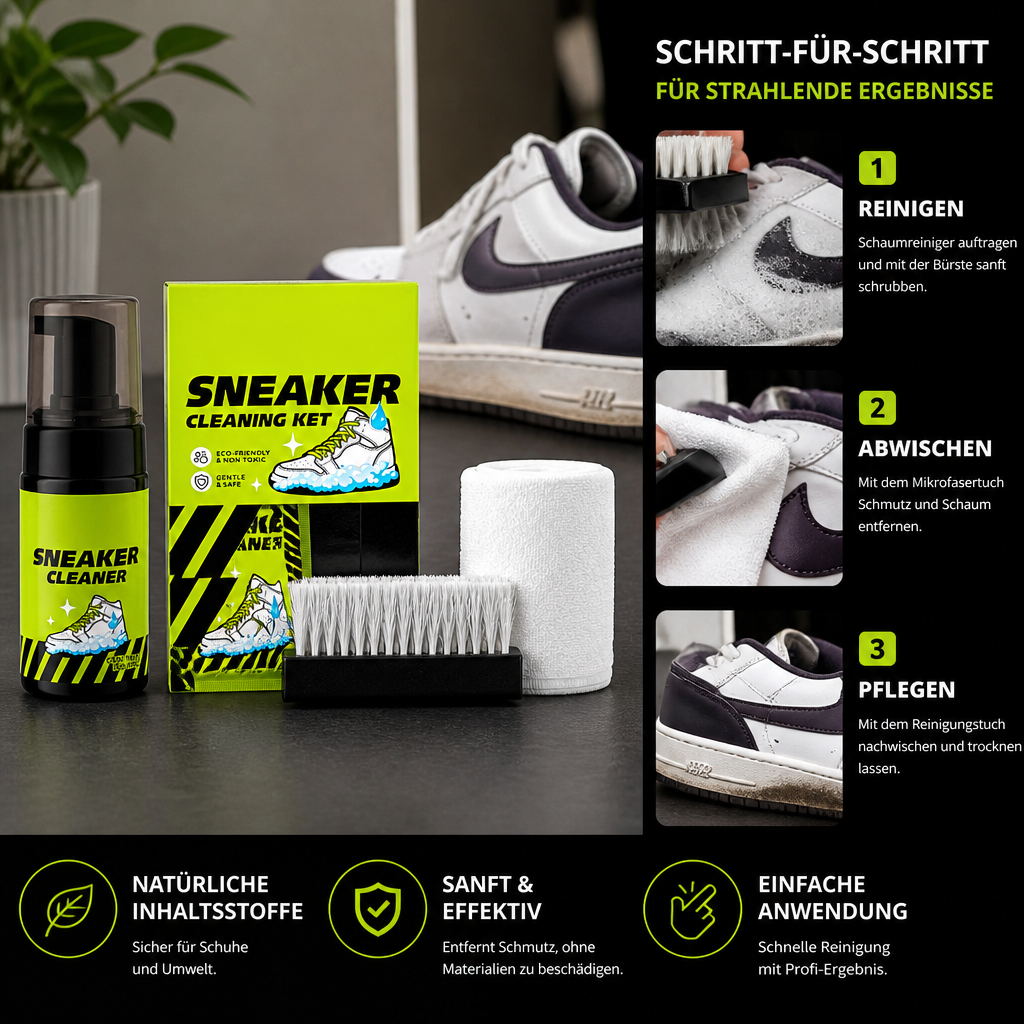 All-in-One Schuhreinigungs- & Pflegeset mit Bürsten, Trockenreiniger & Fleckenentfernungstüchern
