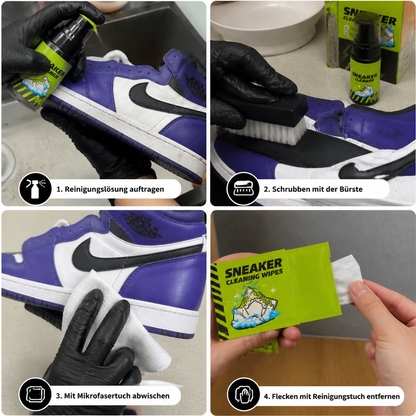 All-in-One Schuhreinigungs- & Pflegeset mit Bürsten, Trockenreiniger & Fleckenentfernungstüchern