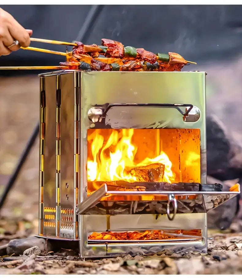 Faltbarer Edelstahl-Holzofen – Tragbarer Campingkocher für Outdoor-Kochen