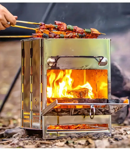 Faltbarer Edelstahl-Holzofen – Tragbarer Campingkocher für Outdoor-Kochen