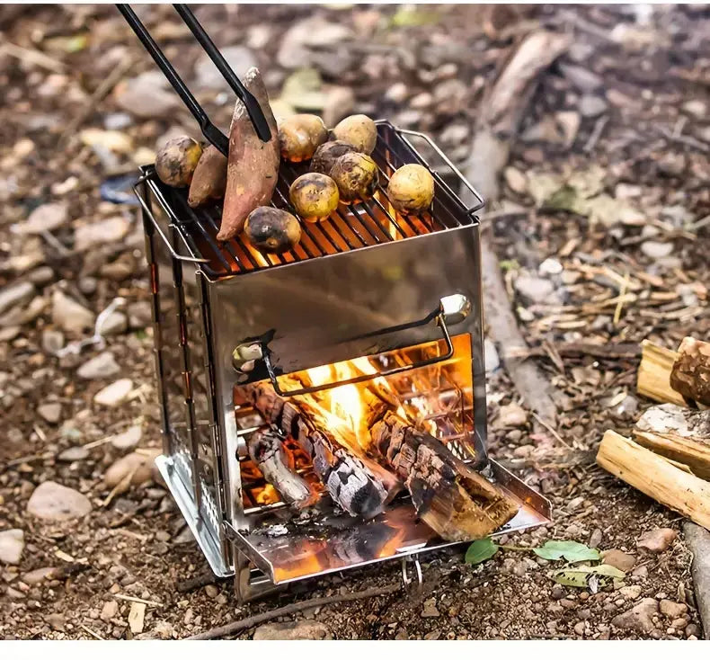 Faltbarer Edelstahl-Holzofen – Tragbarer Campingkocher für Outdoor-Kochen