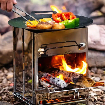 Faltbarer Edelstahl-Holzofen – Tragbarer Campingkocher für Outdoor-Kochen