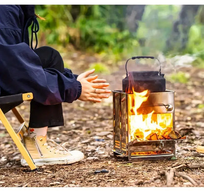 Faltbarer Edelstahl-Holzofen – Tragbarer Campingkocher für Outdoor-Kochen