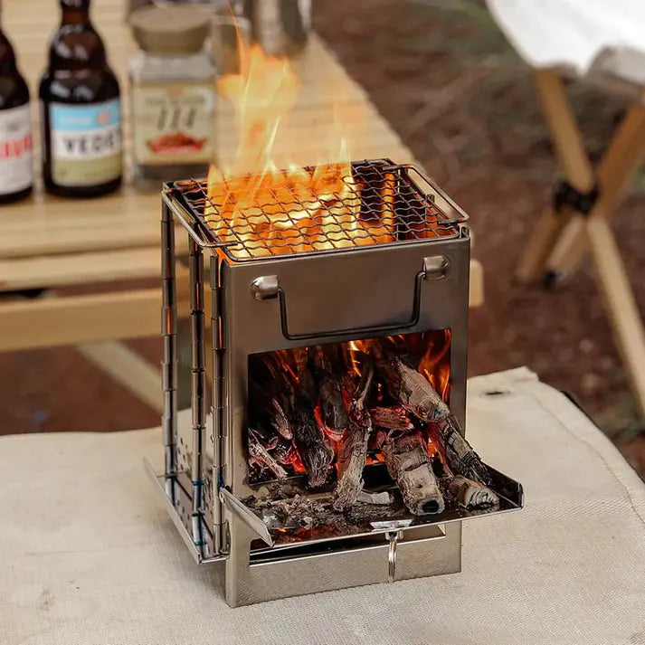 Faltbarer Edelstahl-Holzofen – Tragbarer Campingkocher für Outdoor-Kochen