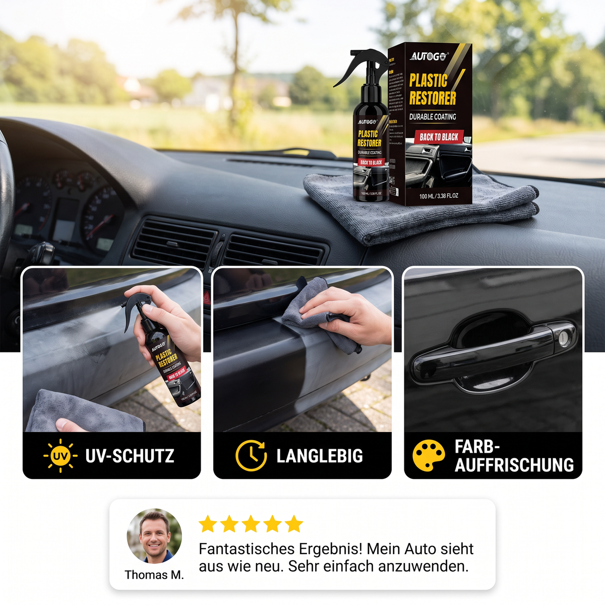 Kunststoff- & Zierleisten-Aufbereiter fürs Auto mit UV-Schutz