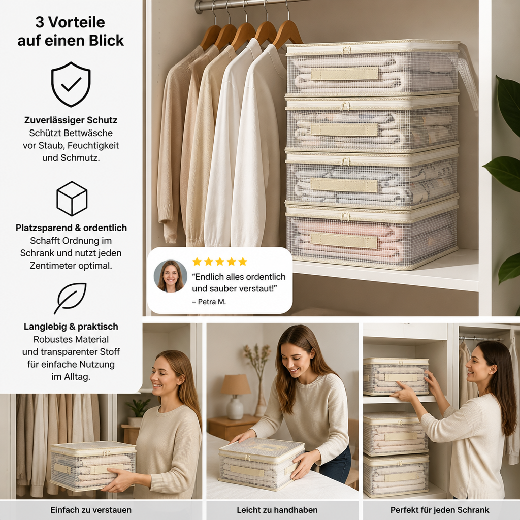 Transparente Bettwäsche-Aufbewahrungstasche – Staubdichter Kleiderschrank-Organizer für Bettlaken & Bettdecken