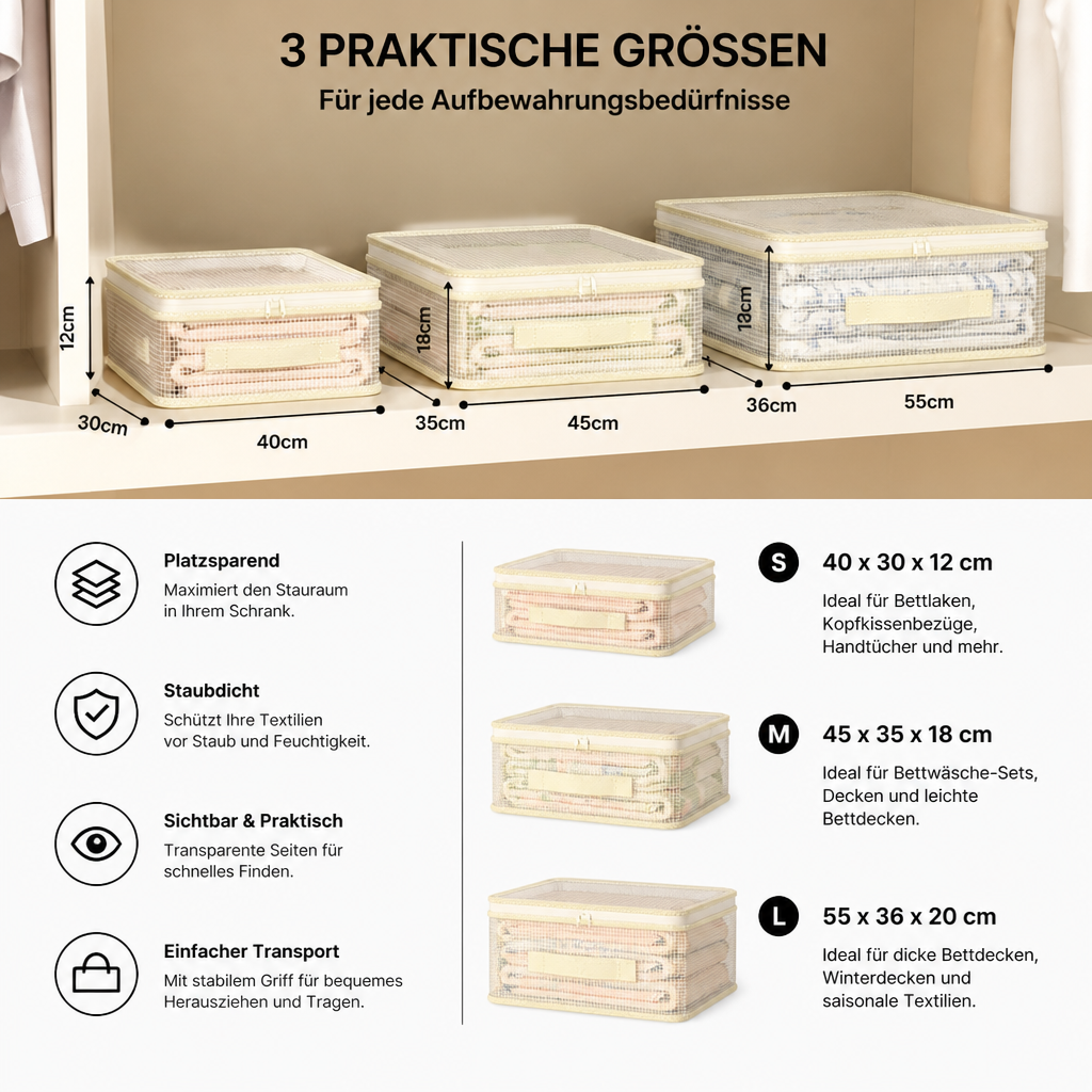 Transparente Bettwäsche-Aufbewahrungstasche – Staubdichter Kleiderschrank-Organizer für Bettlaken & Bettdecken