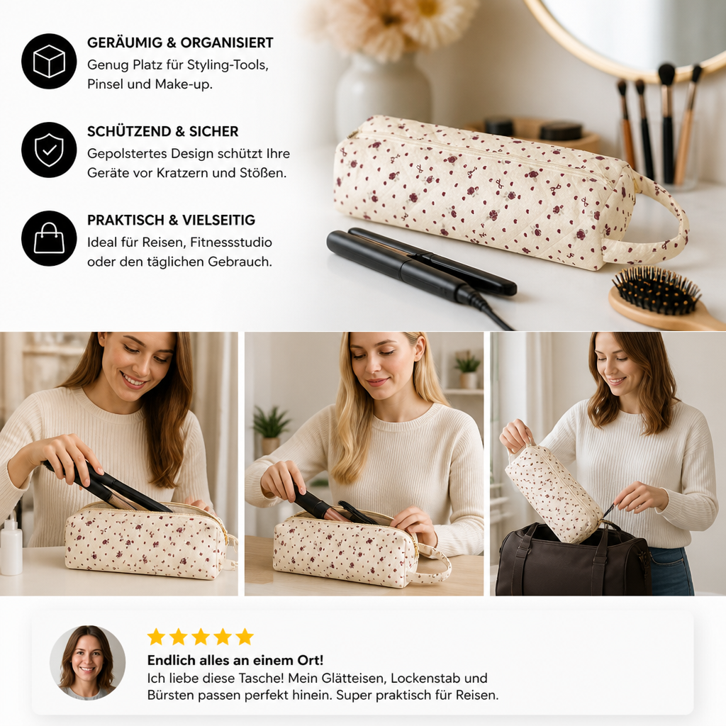 Gesteppte multifunktionale Reisetasche – Geräumiger Organizer für Toilettenartikel & Make-up mit Tragegriff