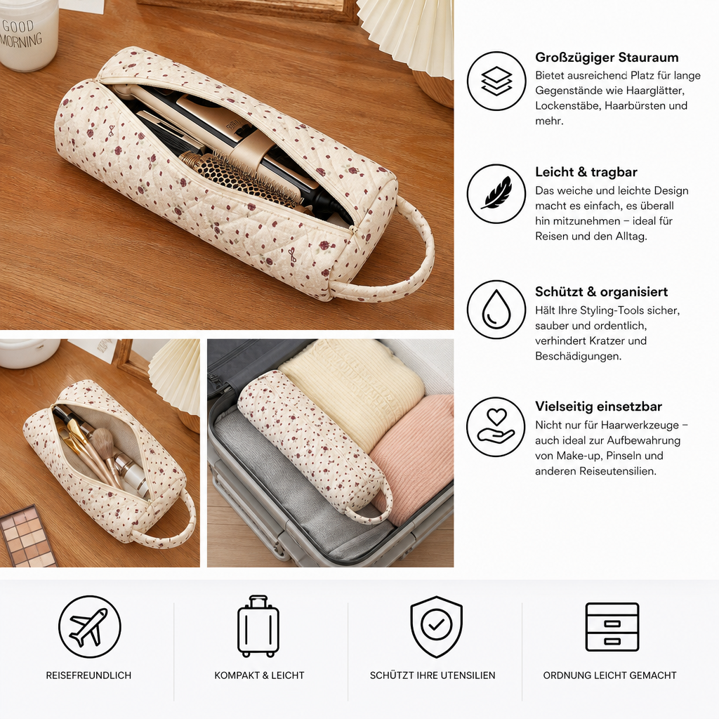 Gesteppte multifunktionale Reisetasche – Geräumiger Organizer für Toilettenartikel & Make-up mit Tragegriff