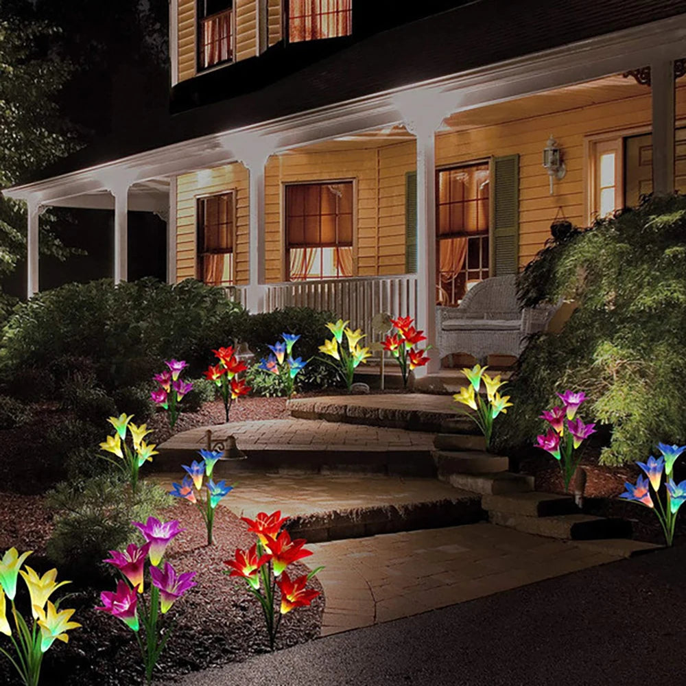 Solar LED Blumenleuchten in Lilienform – Farbwechselnde Gartenlichter mit Stab für Außenbereiche