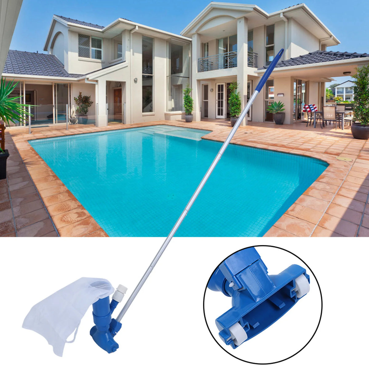 Pool-Reinigungsset mit Teleskopstange – Netzfilter und Zubehör für die Poolpflege